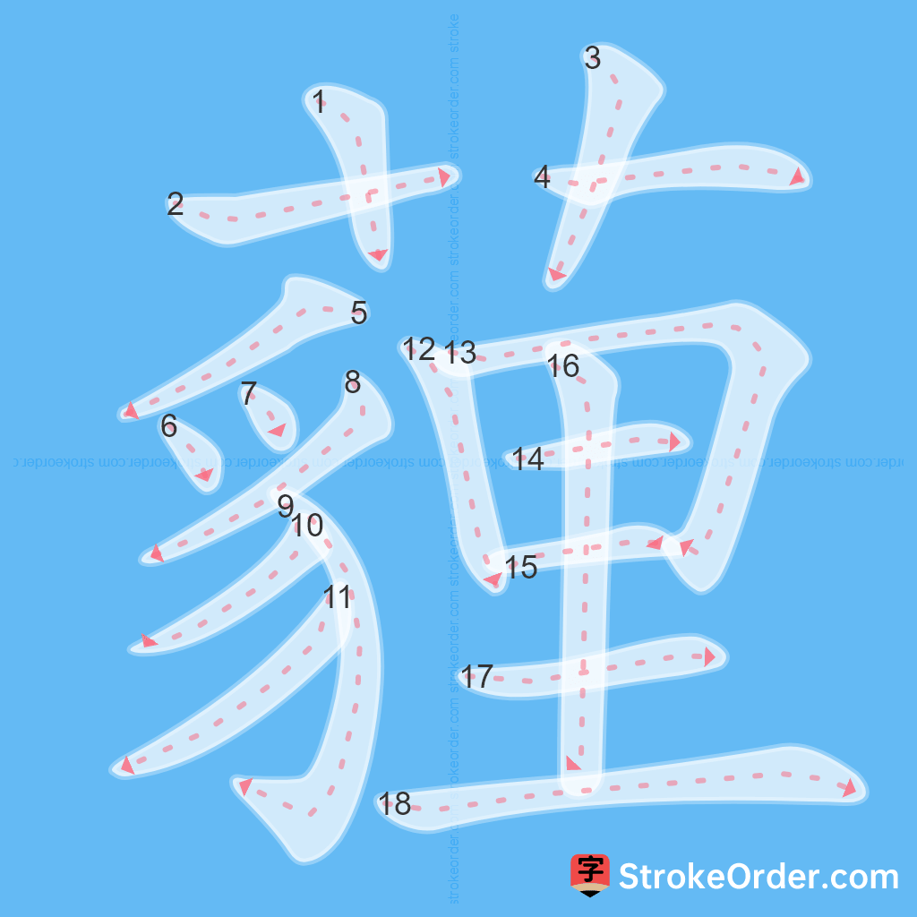 Standard stroke order for the Chinese character 薶