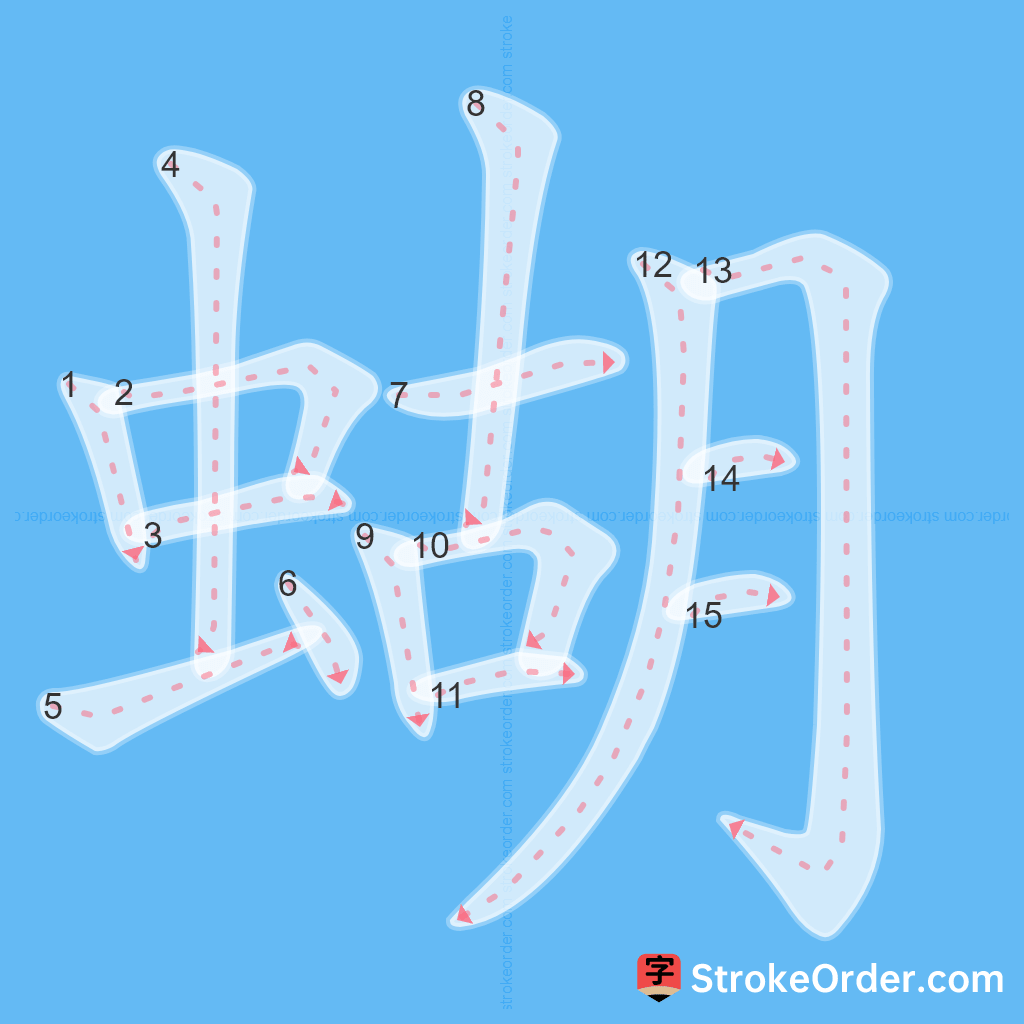 Standard stroke order for the Chinese character 蝴