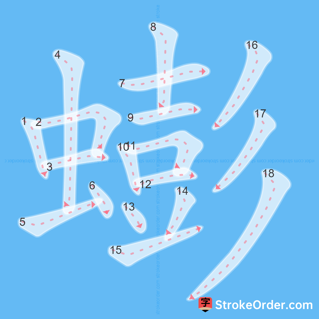 Standard stroke order for the Chinese character 蟛