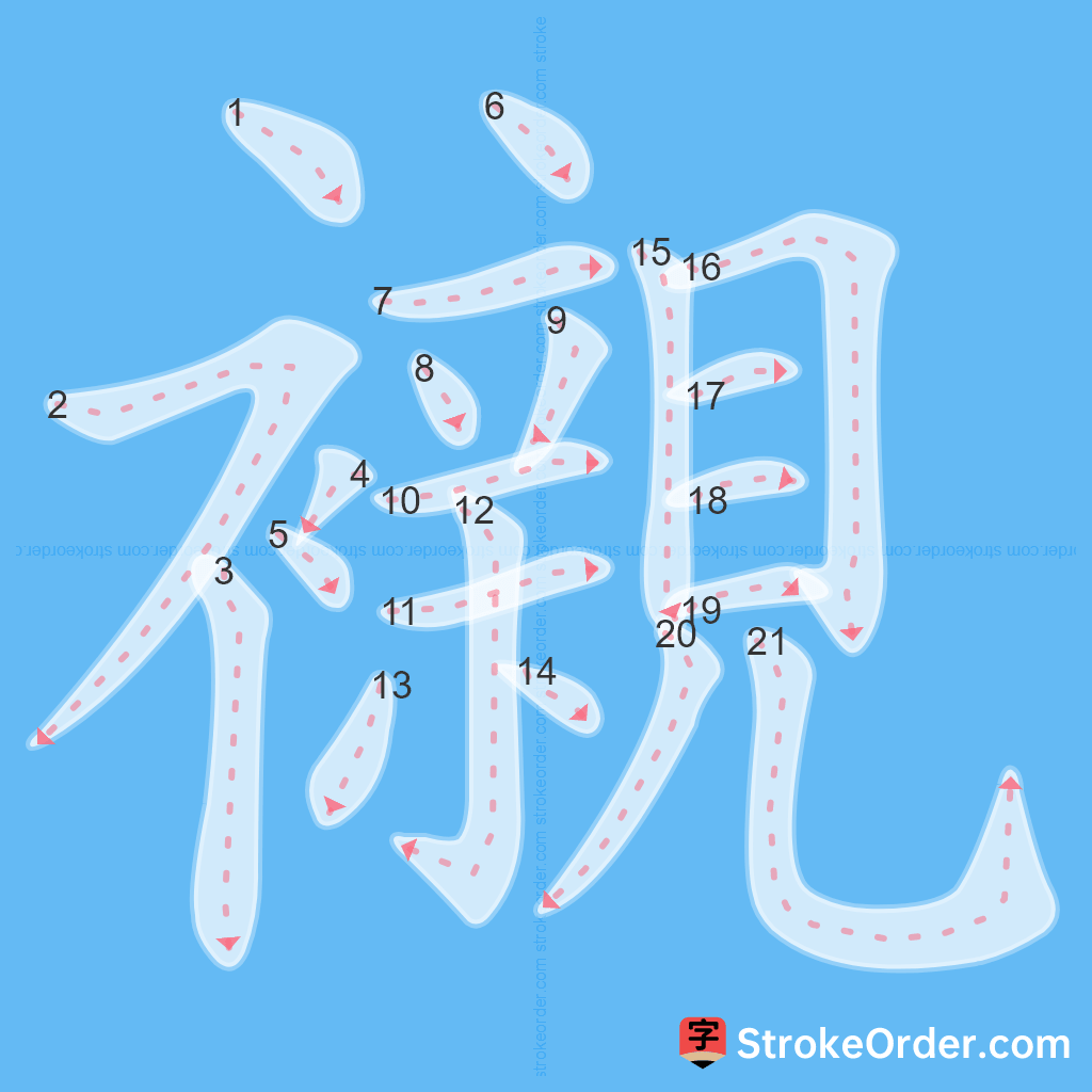 Standard stroke order for the Chinese character 襯