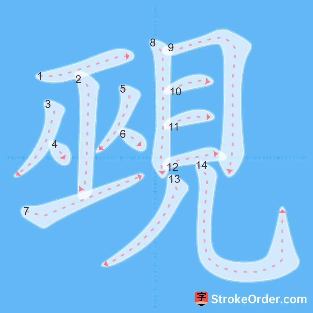 Standard stroke order for the Chinese character 覡