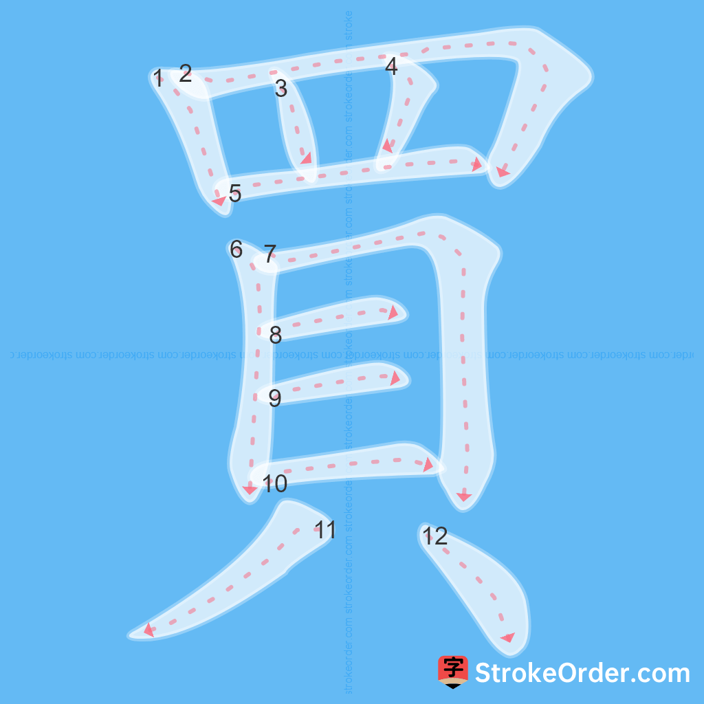Standard stroke order for the Chinese character 買