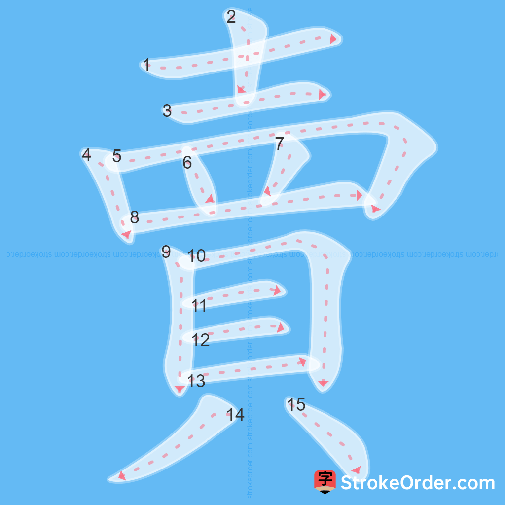 Standard stroke order for the Chinese character 賣