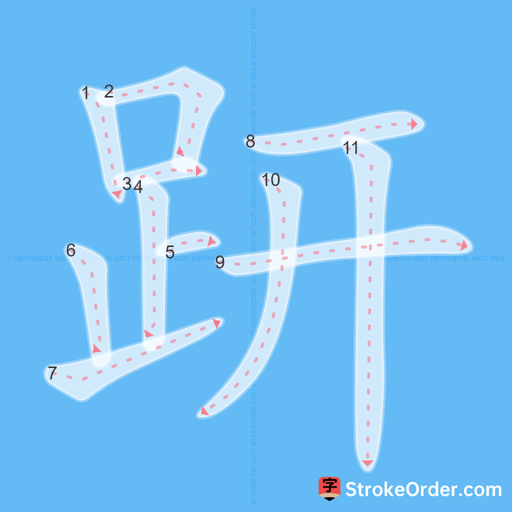 Standard stroke order for the Chinese character 趼