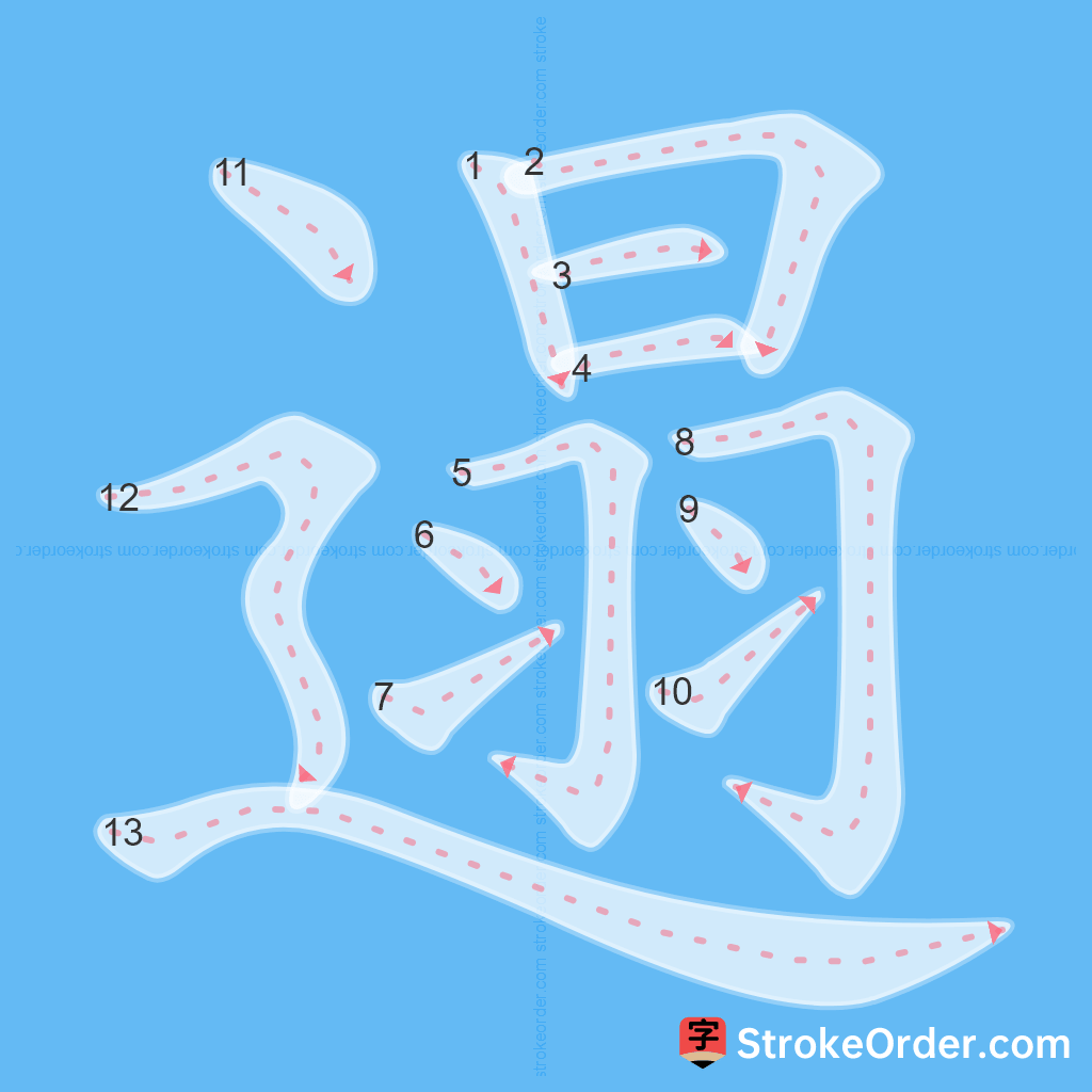 Standard stroke order for the Chinese character 遢