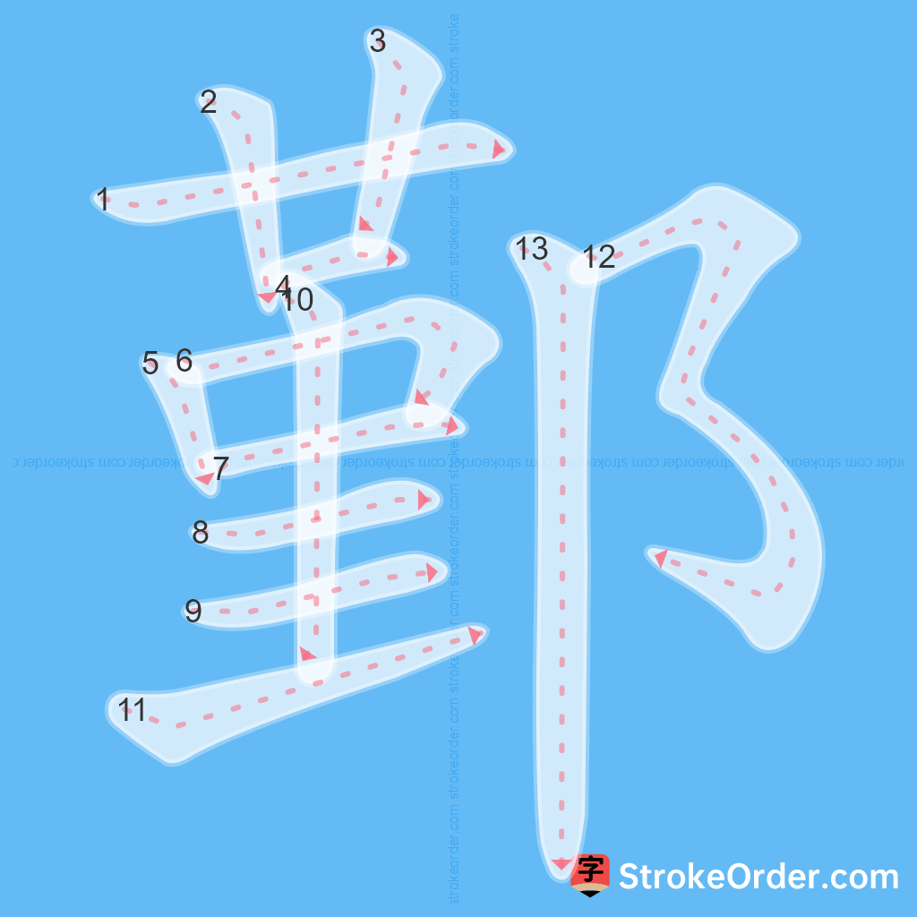 Standard stroke order for the Chinese character 鄞