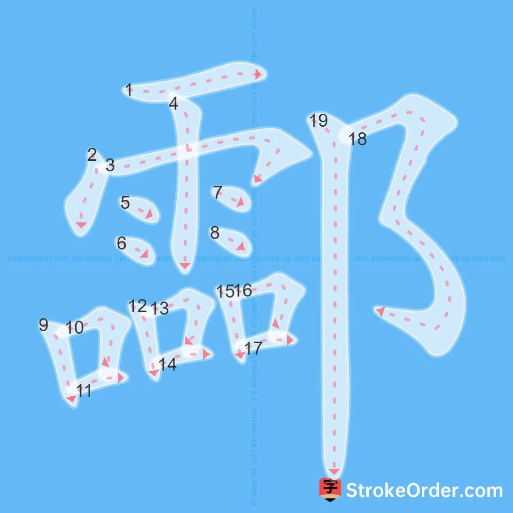 Standard stroke order for the Chinese character 酃