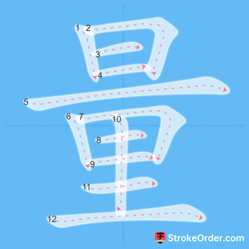 Standard stroke order for the Chinese character 量