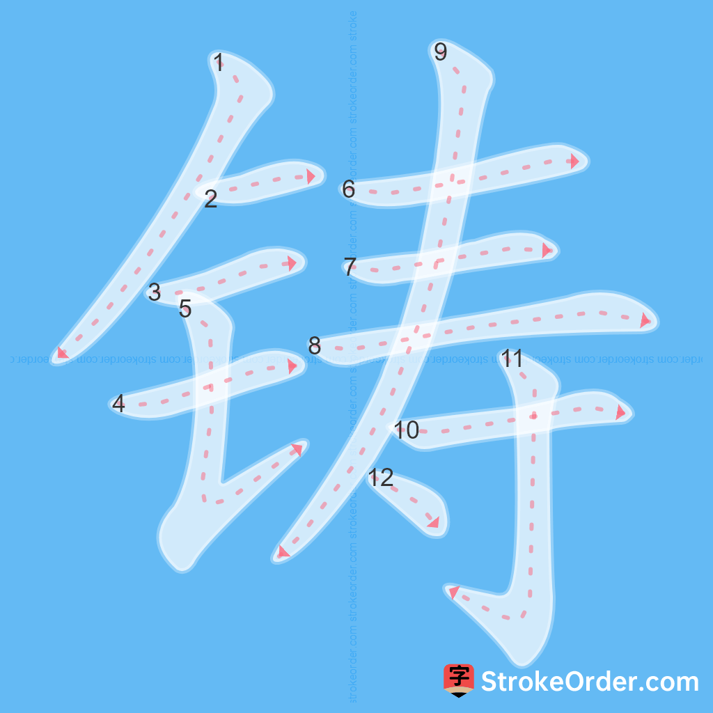 Standard stroke order for the Chinese character 铸