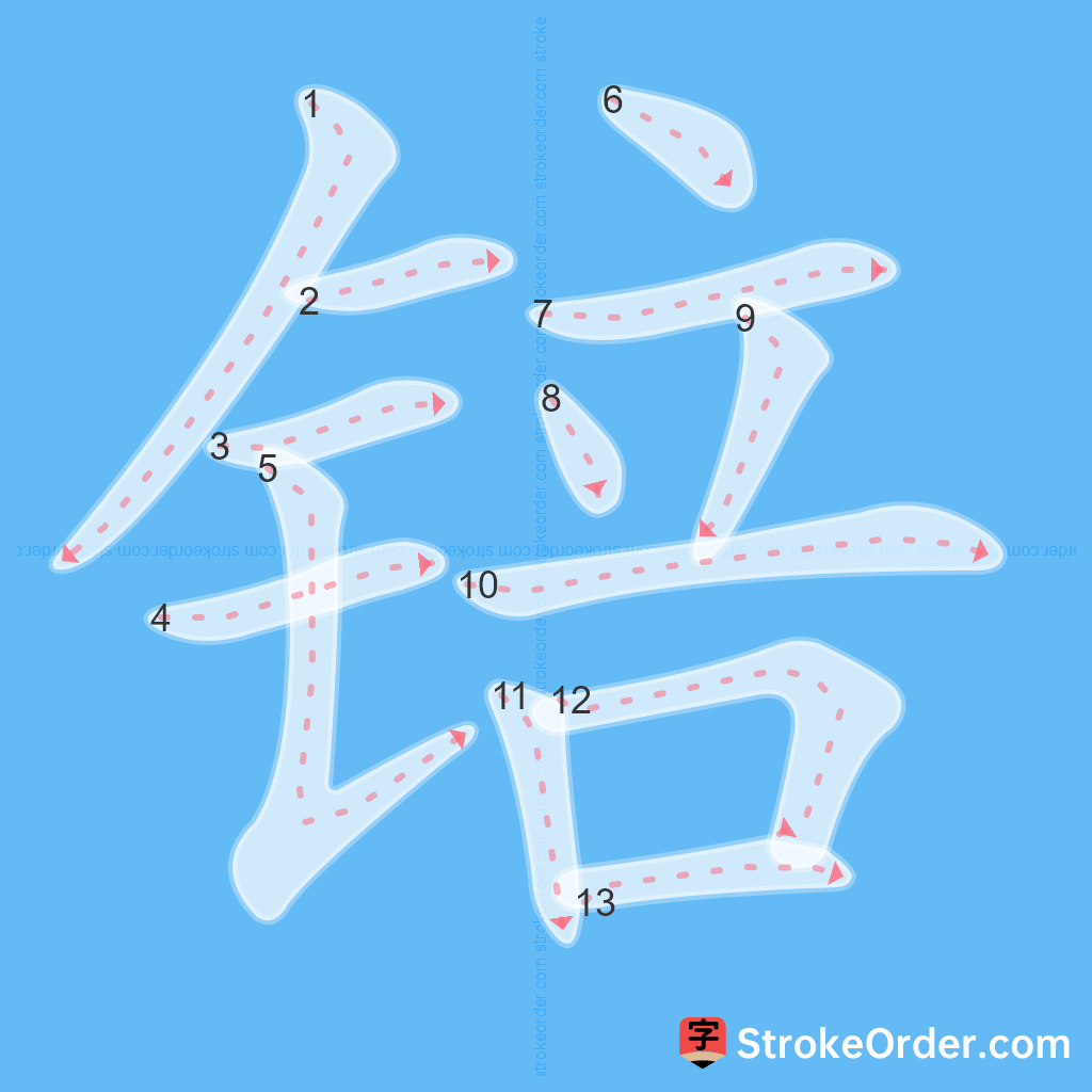 Standard stroke order for the Chinese character 锫