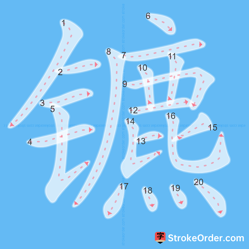 Standard stroke order for the Chinese character 镳