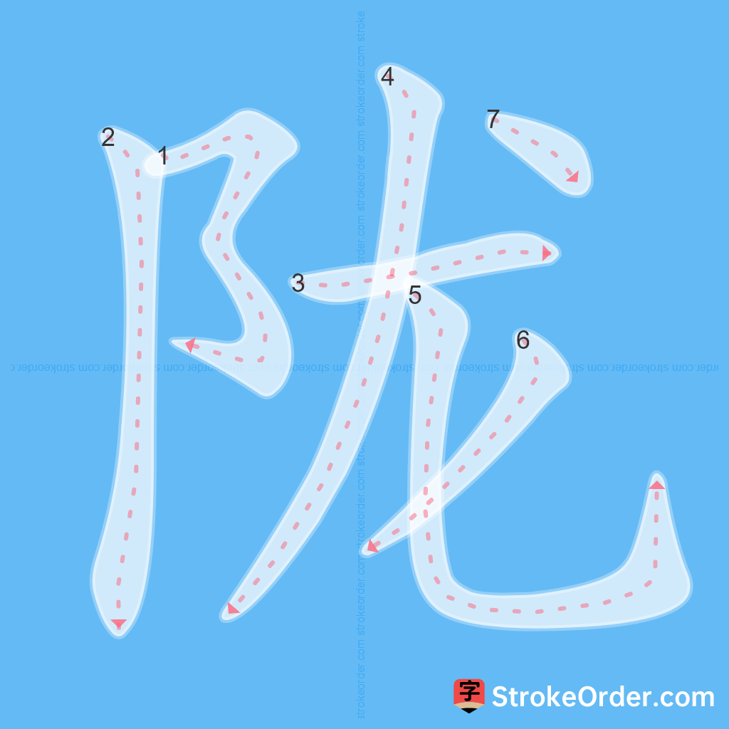 Standard stroke order for the Chinese character 陇