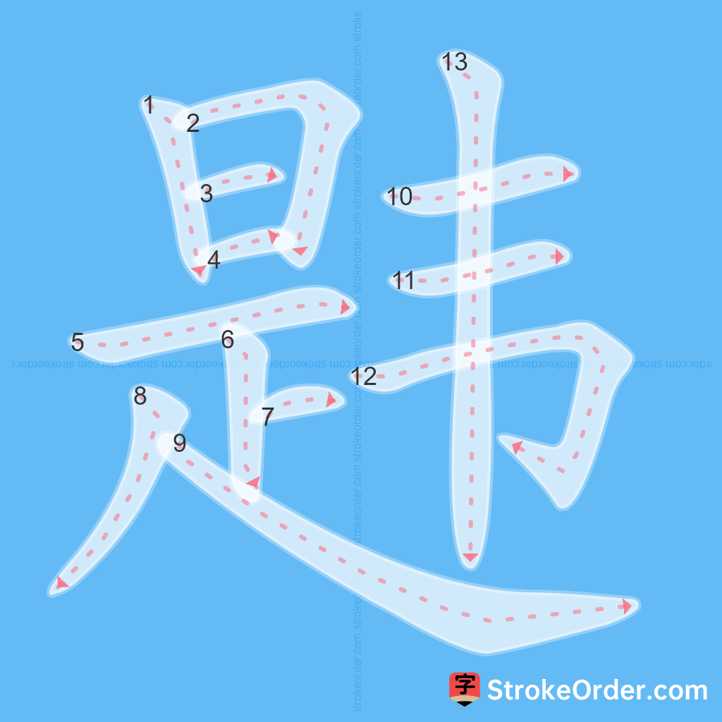 Standard stroke order for the Chinese character 韪