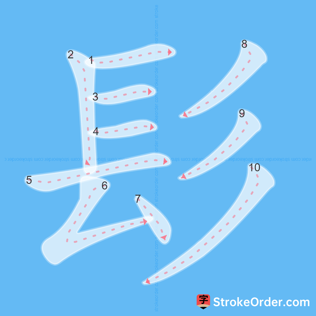 Standard stroke order for the Chinese character 髟