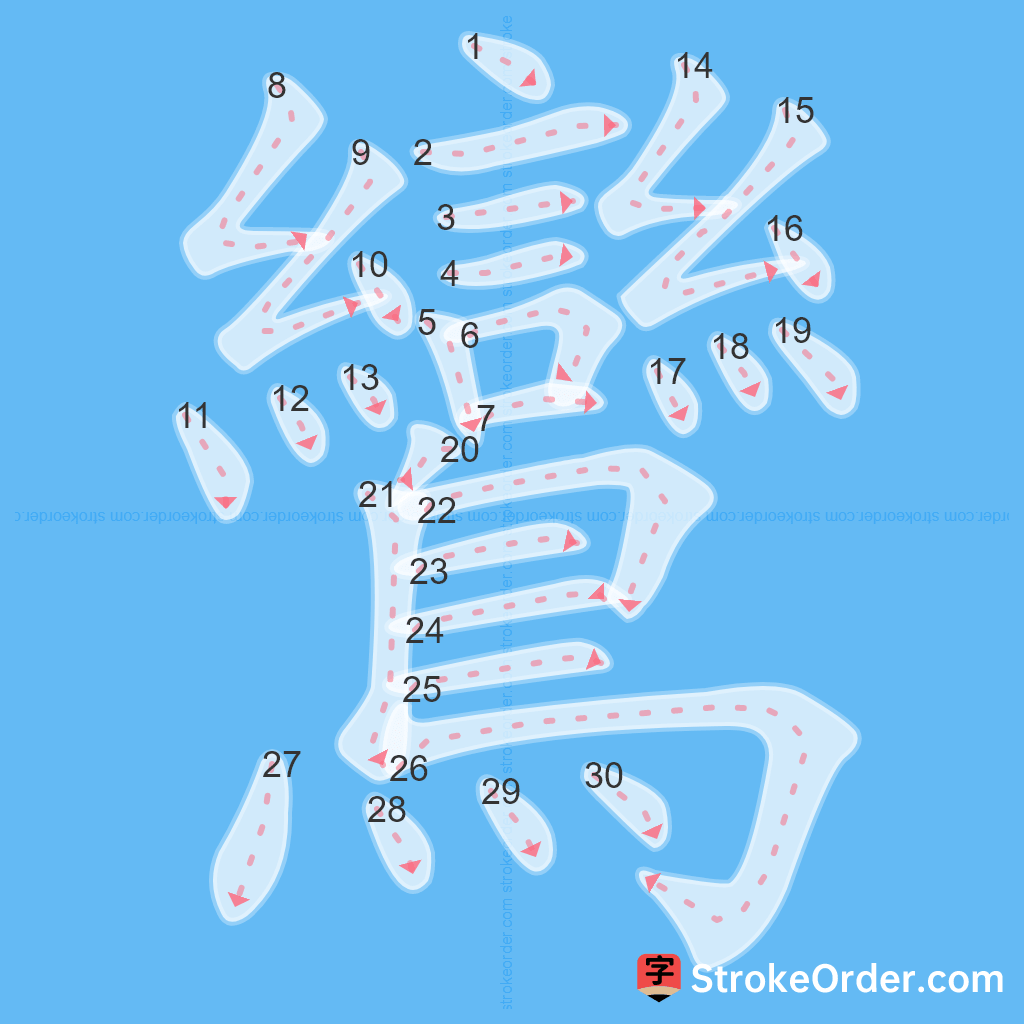 Standard stroke order for the Chinese character 鸞