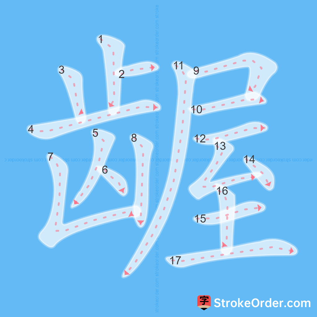 Standard stroke order for the Chinese character 龌