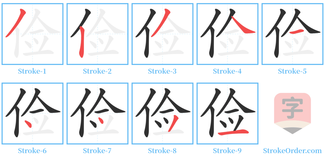 俭 Stroke Order Diagrams