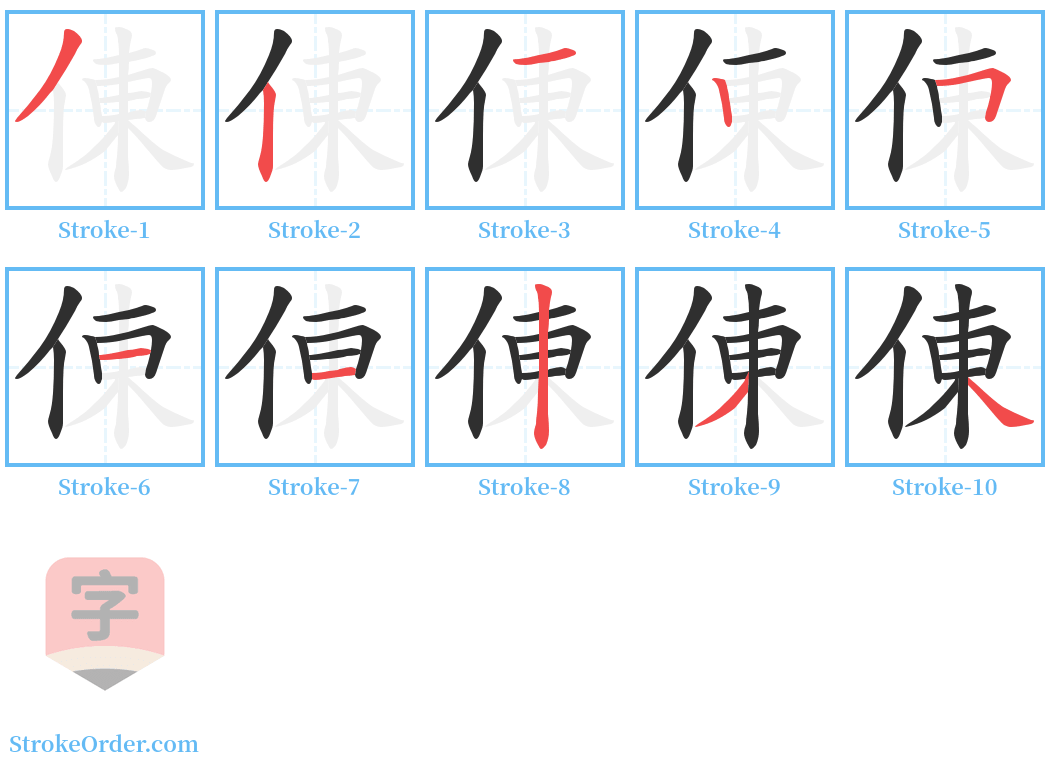 倲 Stroke Order Diagrams