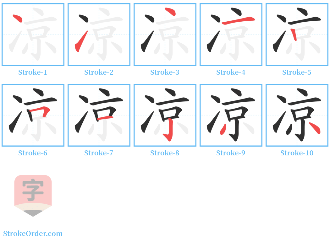 凉 Stroke Order Diagrams