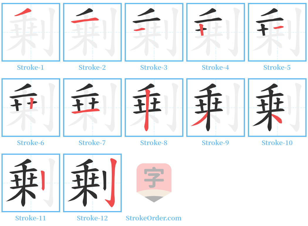 剰 Stroke Order Diagrams