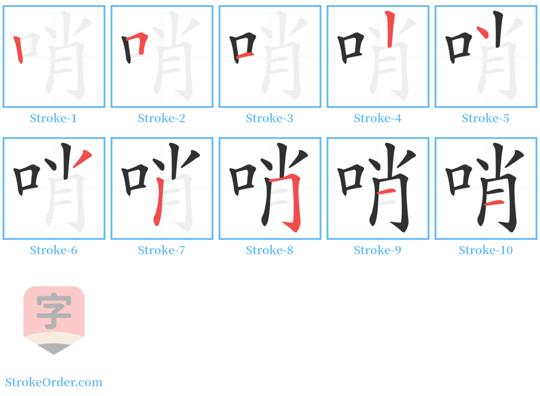 哨 Stroke Order Diagrams