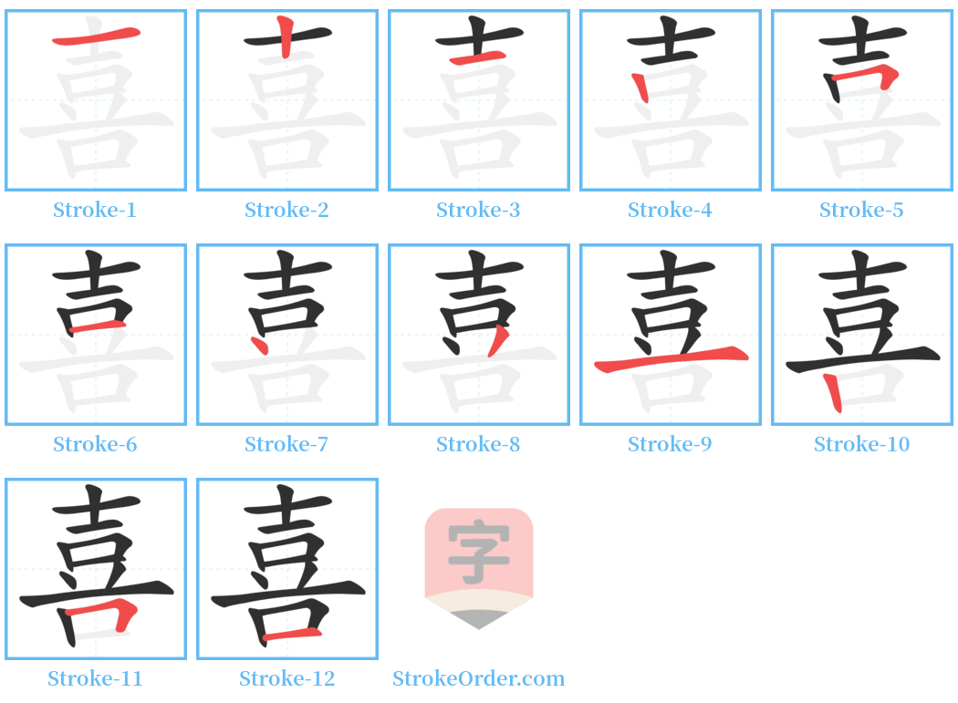 喜 Stroke Order Diagrams