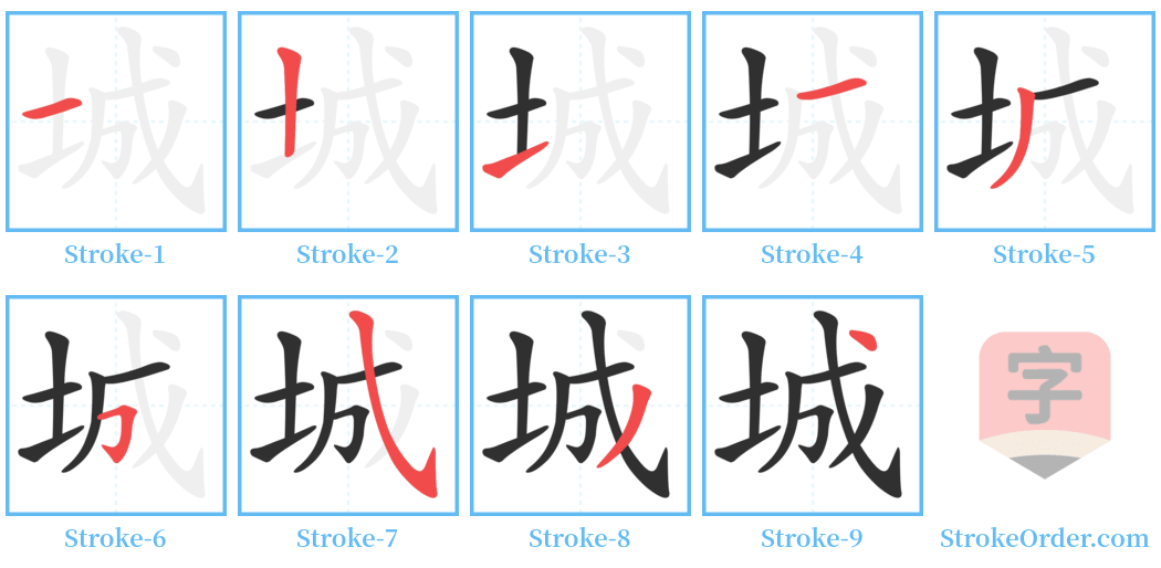 城 Stroke Order Diagrams