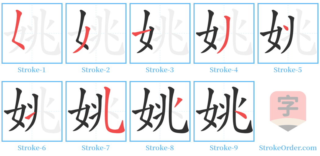 姚 Stroke Order Diagrams