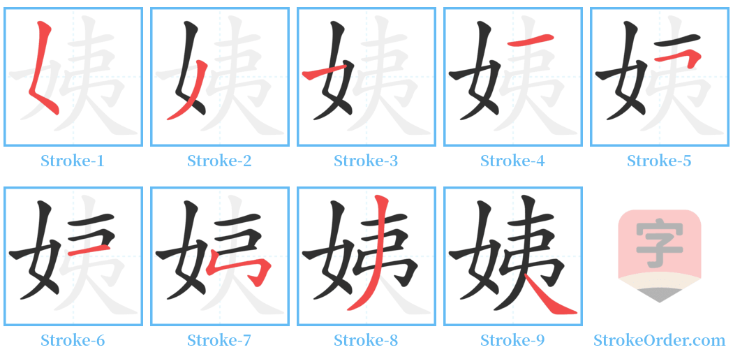 姨 Stroke Order Diagrams