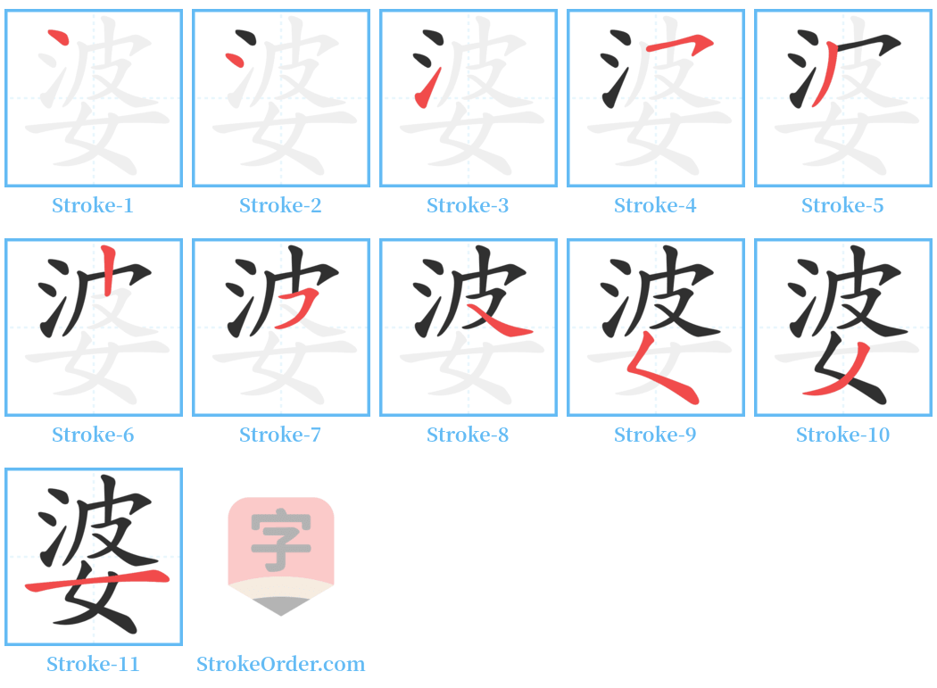 婆 Stroke Order Diagrams