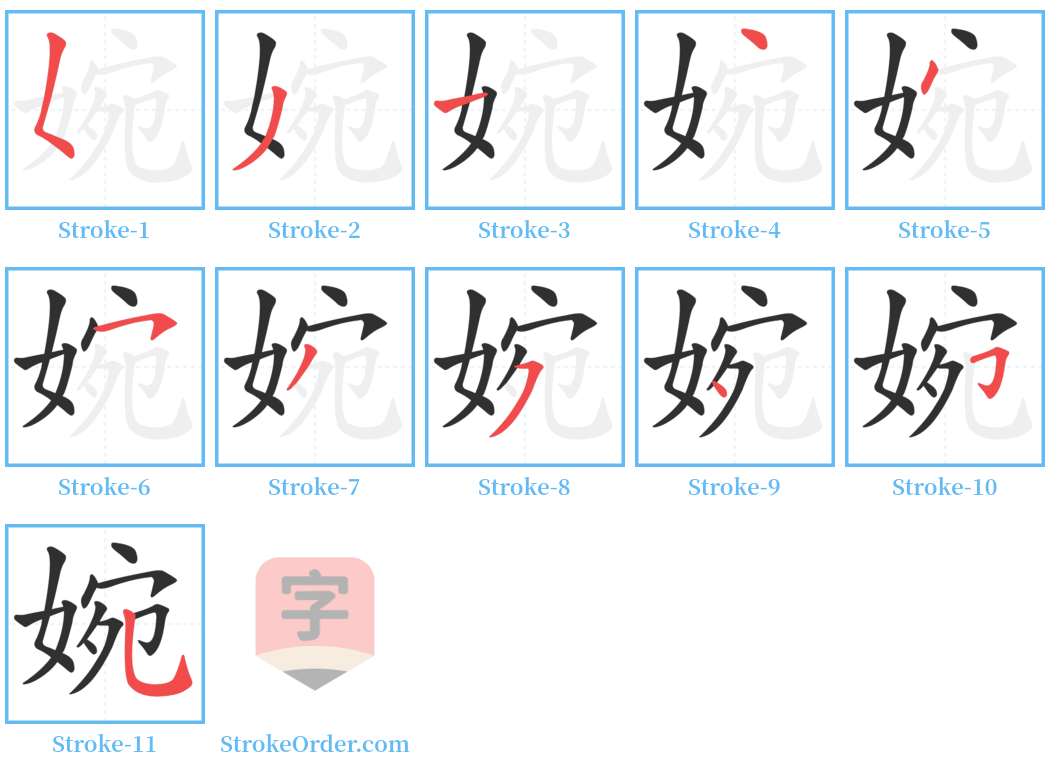 婉 Stroke Order Diagrams
