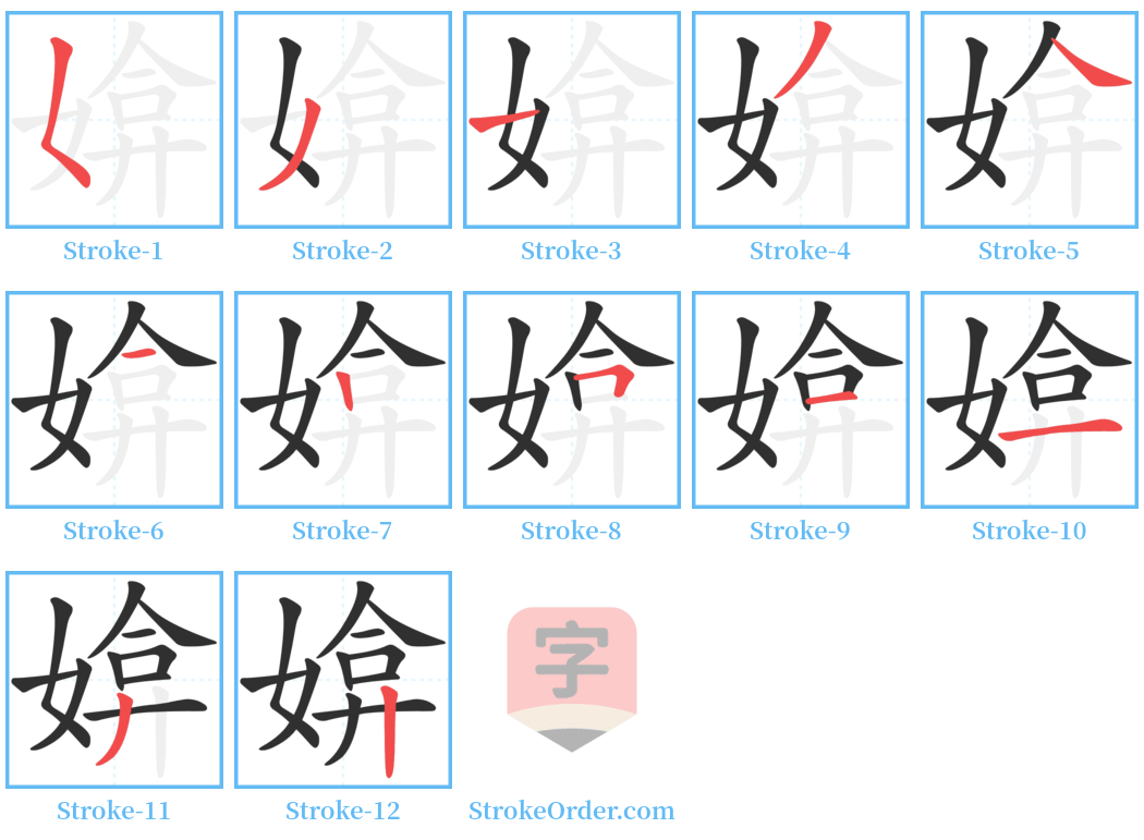 媕 Stroke Order Diagrams