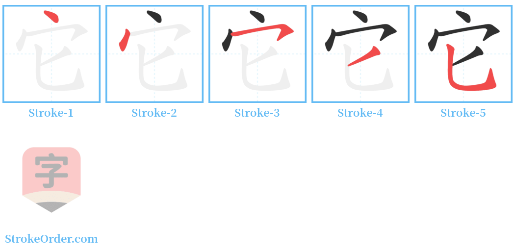 它 Stroke Order Diagrams