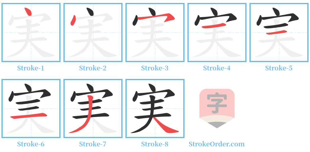 実 Stroke Order Diagrams