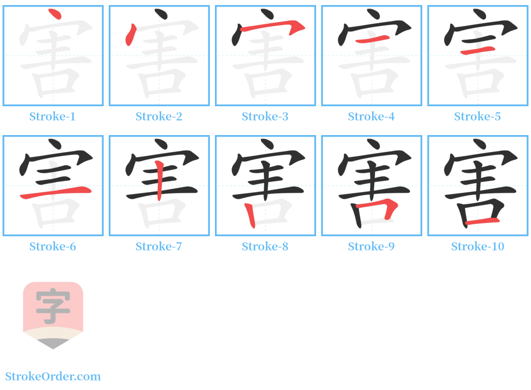 害 Stroke Order Diagrams