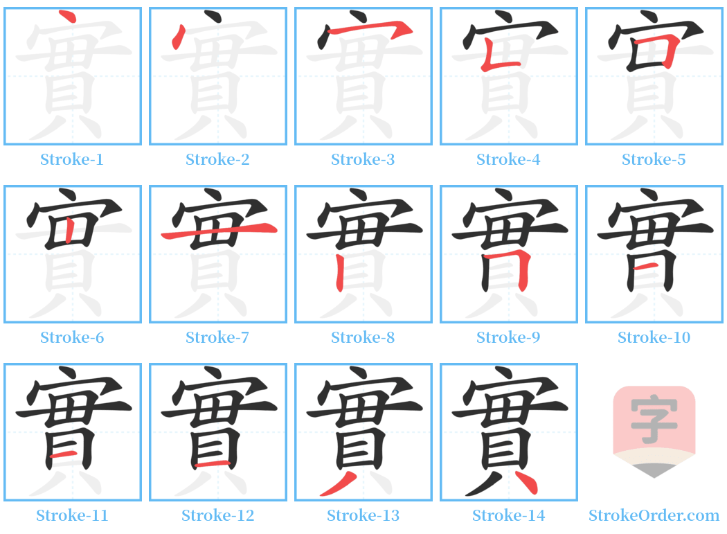 實 Stroke Order Diagrams