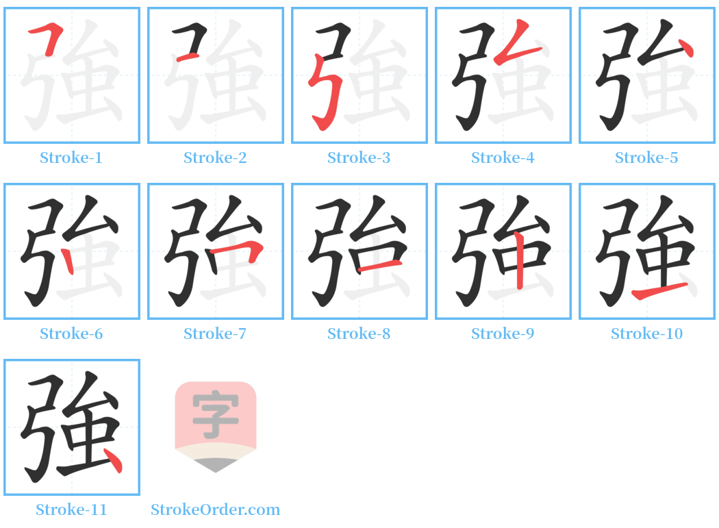 強 Stroke Order Diagrams