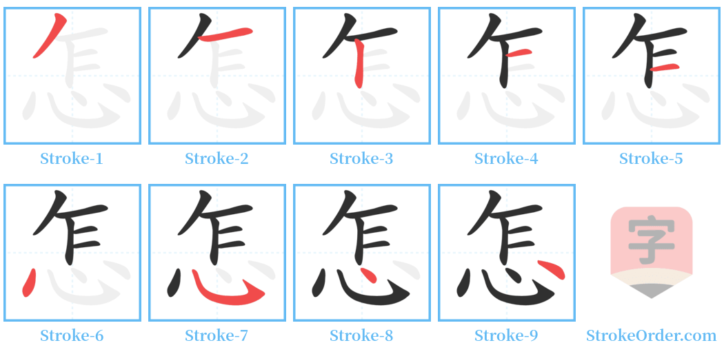 怎 Stroke Order Diagrams