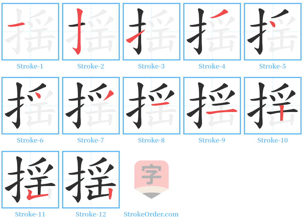 揺 Stroke Order Diagrams