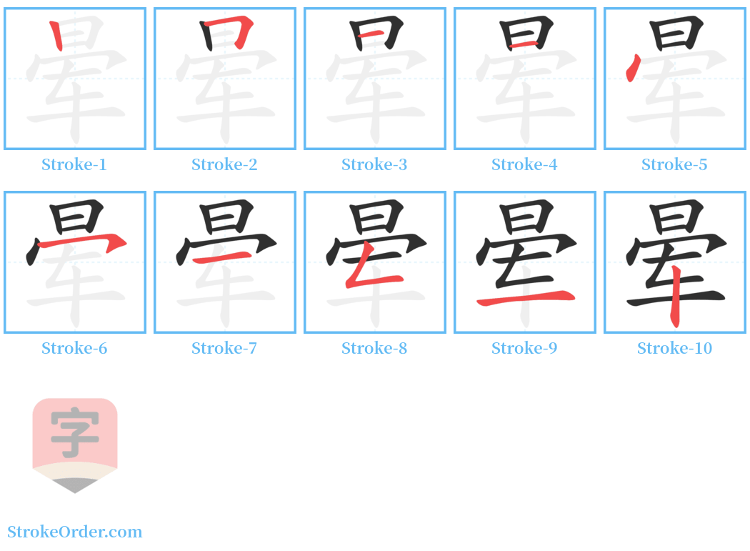 晕 Stroke Order Diagrams