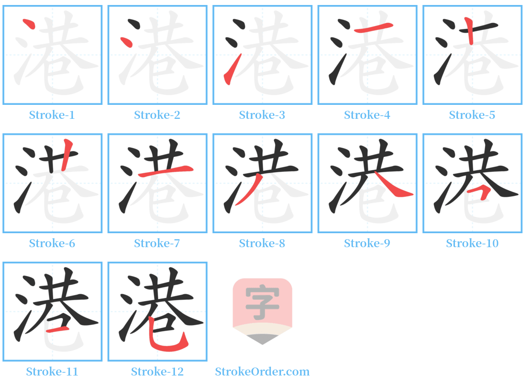 港 Stroke Order Diagrams