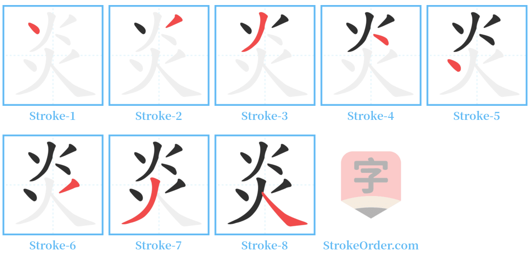 炎 Stroke Order Diagrams