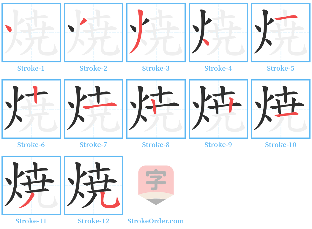 焼 Stroke Order Diagrams