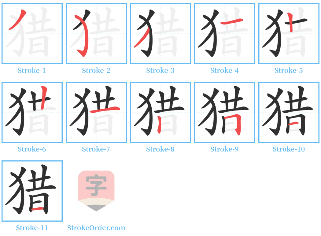 猎 Stroke Order Diagrams