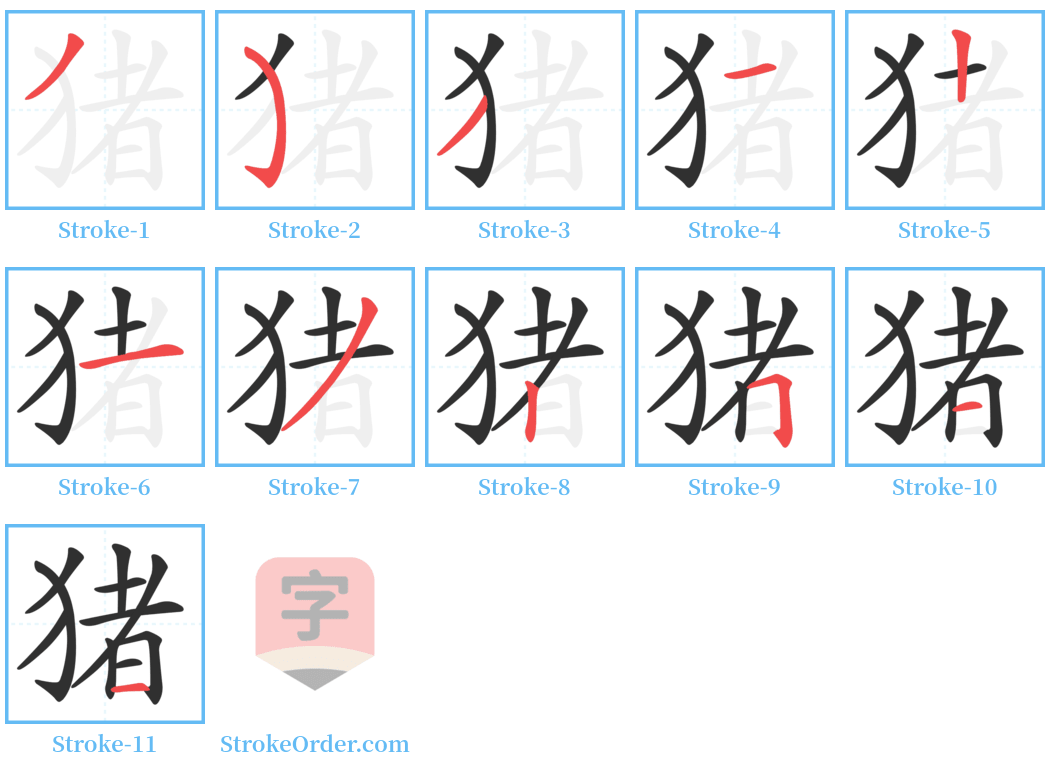 猪 Stroke Order Diagrams