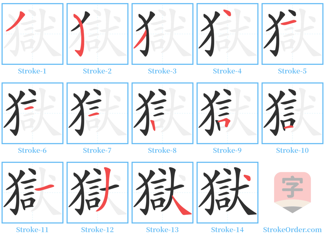 獄 Stroke Order Diagrams