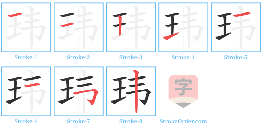 玮 Stroke Order Diagrams