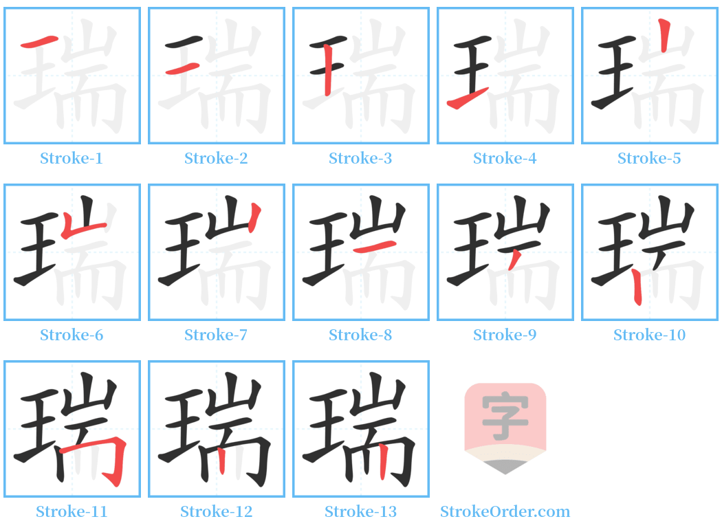 瑞 Stroke Order Diagrams