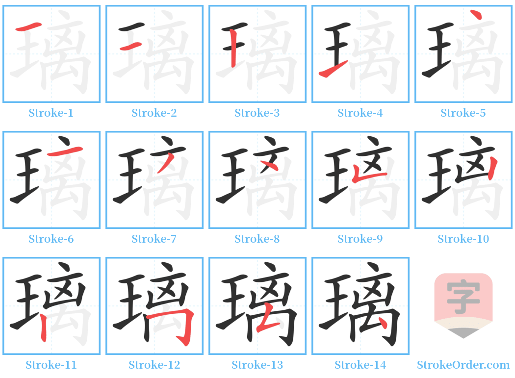 璃 Stroke Order Diagrams