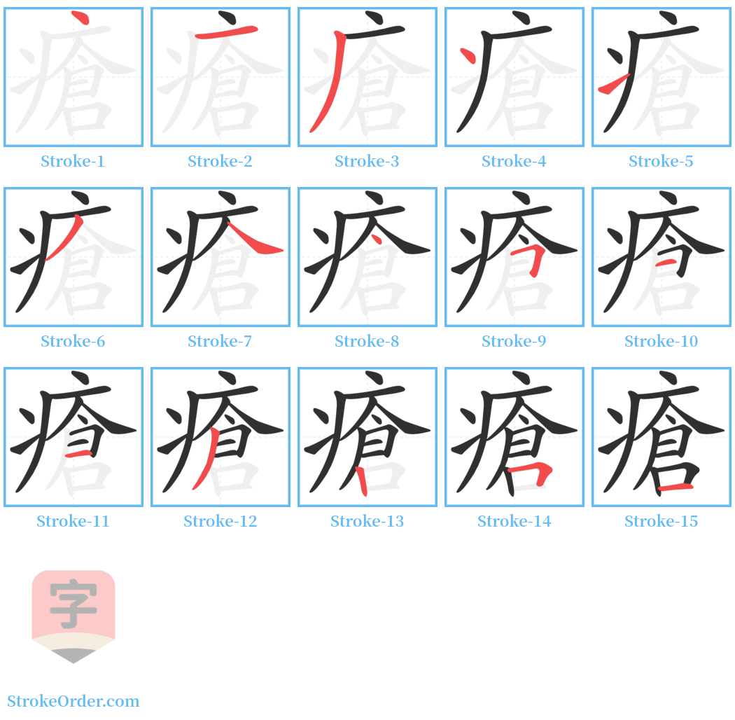 瘡 Stroke Order Diagrams